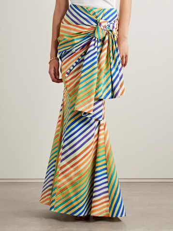 Christopher John Rogers Crayon knotted striped cotton-poplin maxi skirt