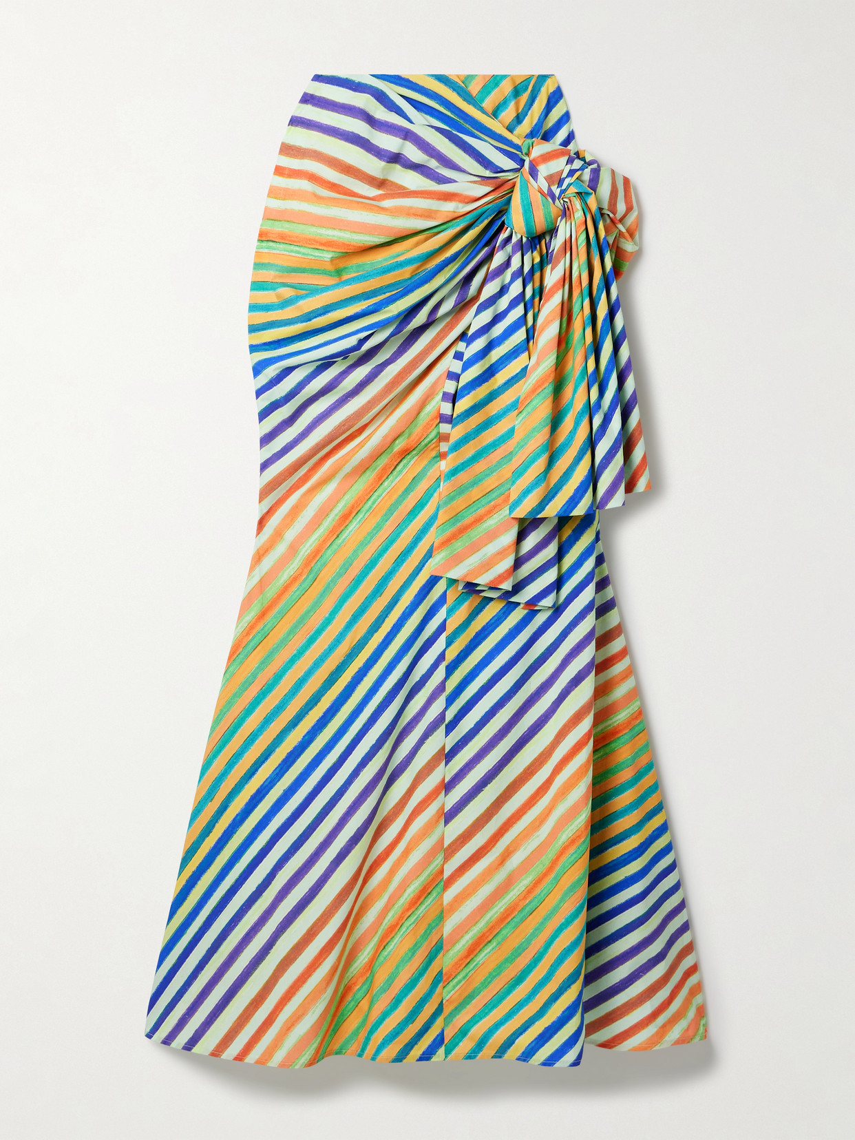 Christopher John Rogers Crayon Knotted Striped Cotton-poplin Maxi Skirt In Blue