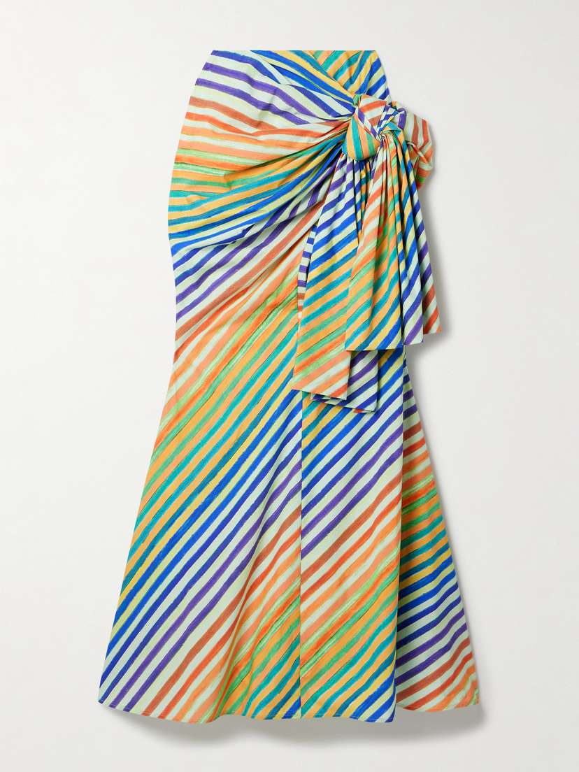 Christopher John Rogers Crayon Knotted Striped Cotton-poplin Maxi Skirt