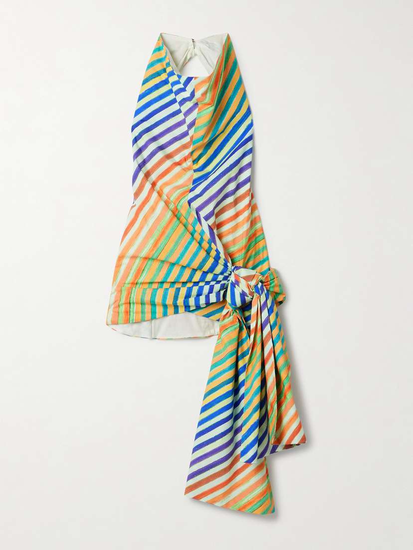 Christopher John Rogers Crayon Knotted Striped Cotton-poplin Halterneck Top