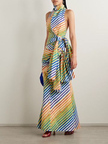 Christopher John Rogers Crayon knotted striped cotton-poplin halterneck top