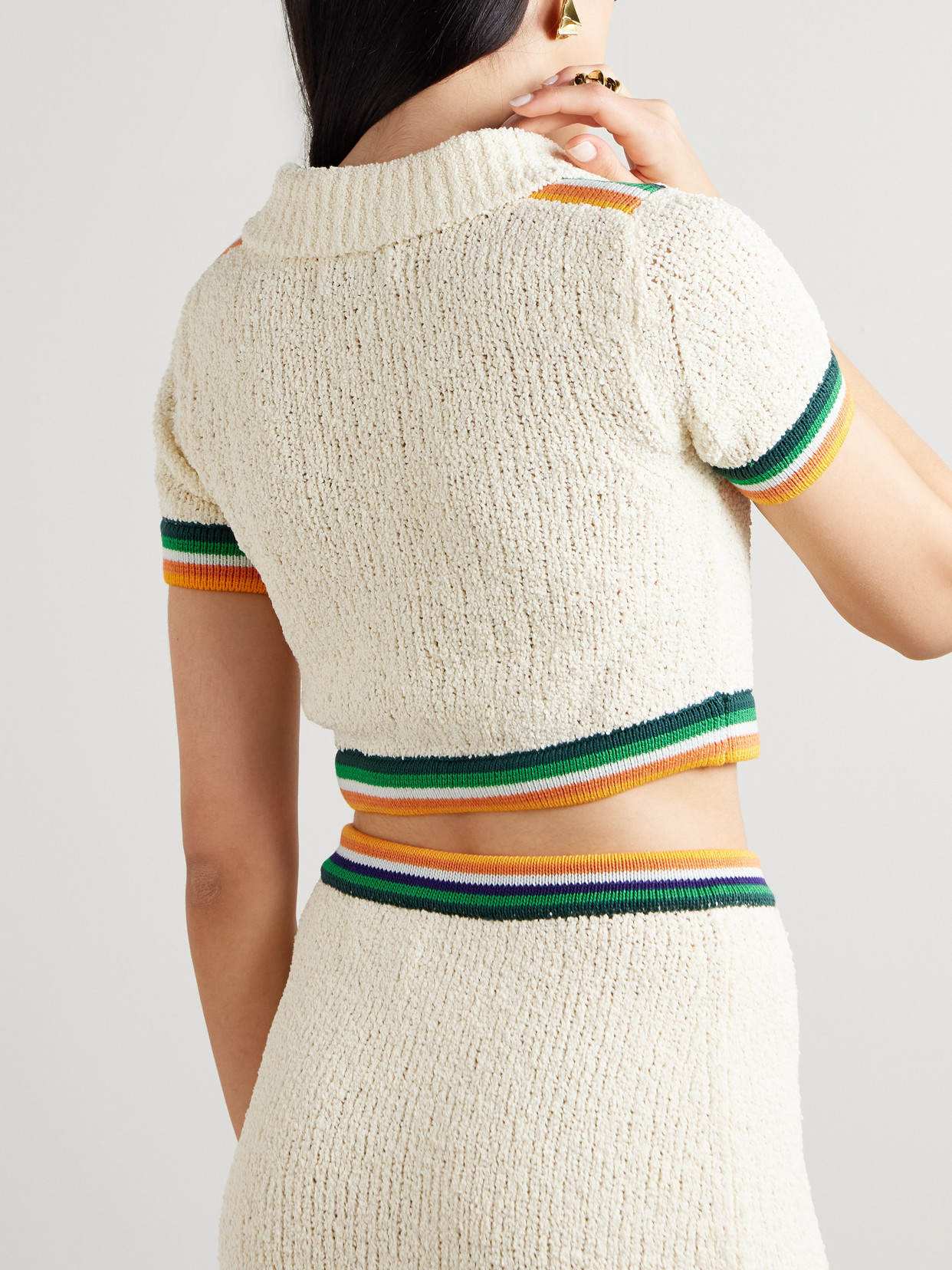Christopher John Rogers Cropped Striped Cotton-blend Bouclé Shirt
