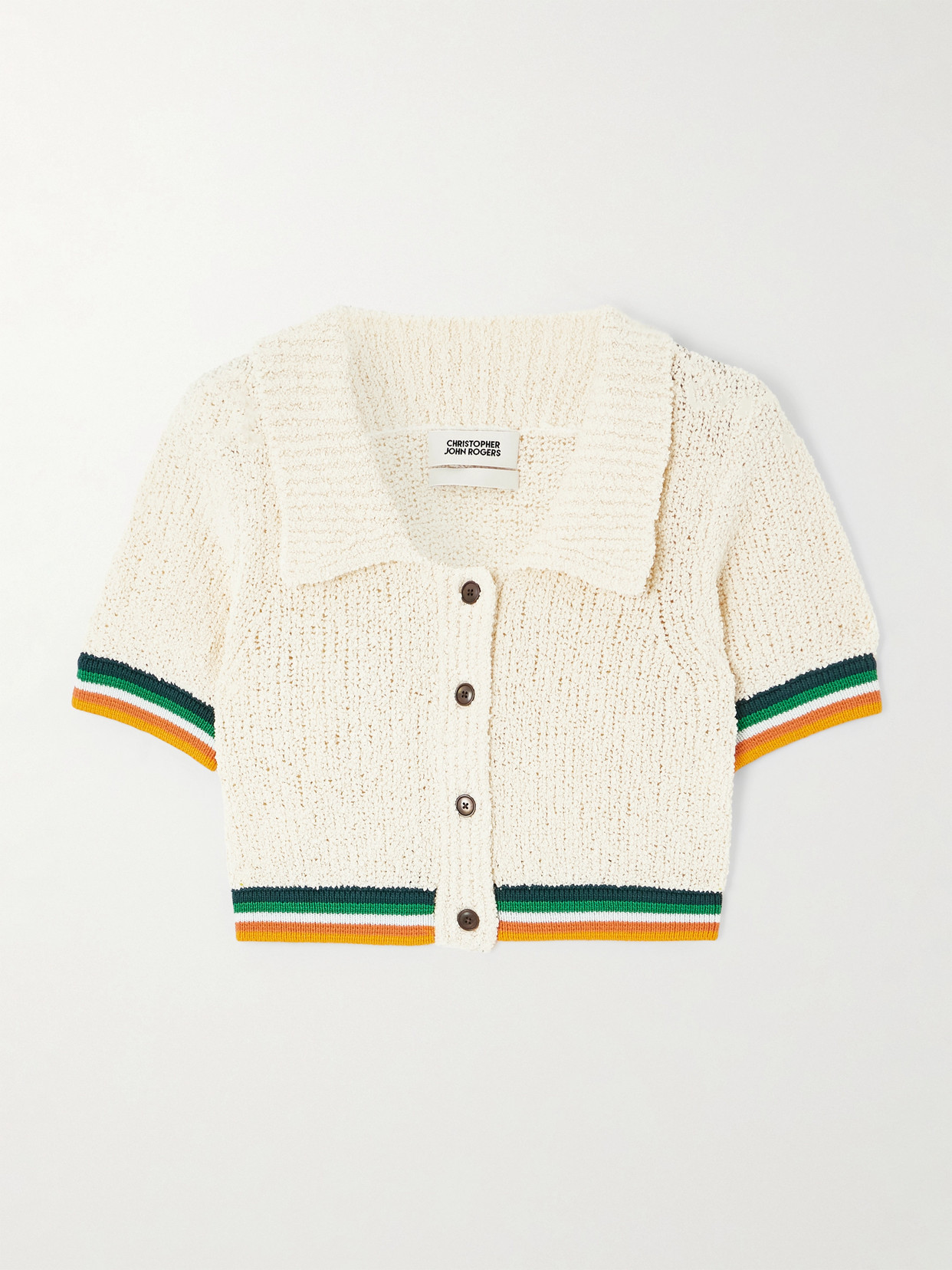 Christopher John Rogers Cropped Striped Cotton-blend Bouclé Shirt