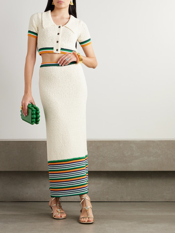 Christopher John Rogers Cropped striped cotton-blend bouclé shirt