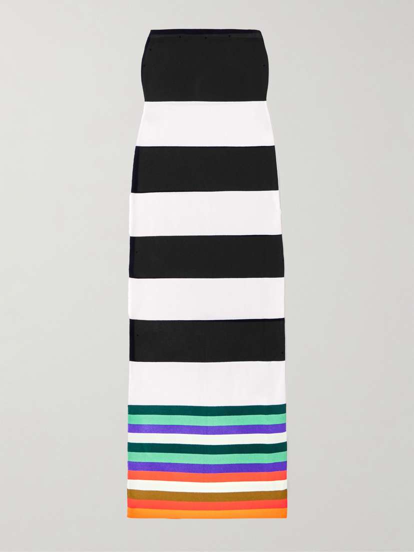Christopher John Rogers Strapless Striped Stretch-knit Maxi Dress