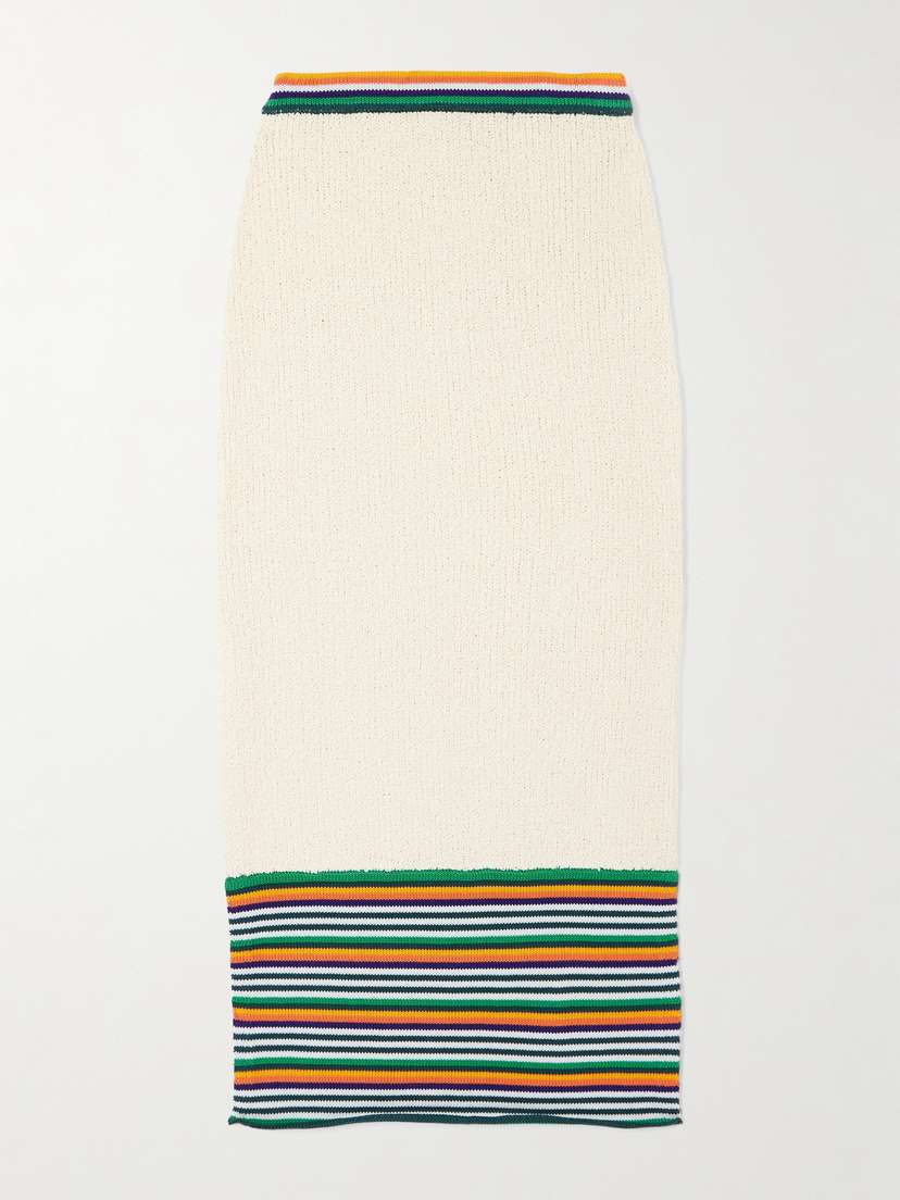 Christopher John Rogers Striped Cotton-blend Bouclé Midi Skirt