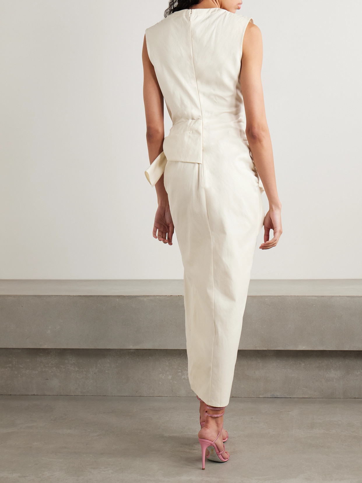 Christopher John Rogers Tie-front Button-embellished Washed Cotton-twill Midi Shirt Dress In White