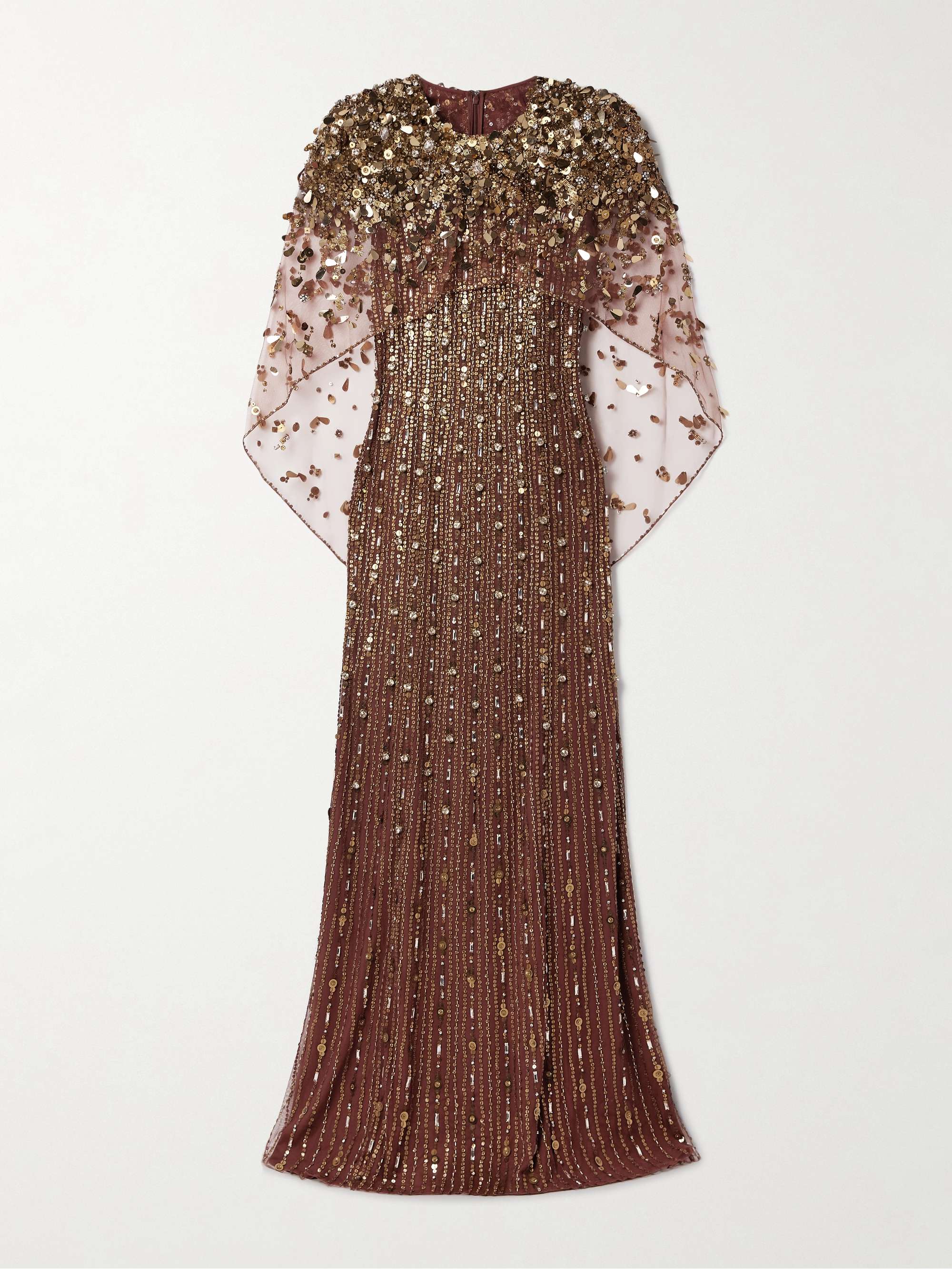 JENNY PACKHAM Nettie cape-effect embellished sequined tulle JENNY PACKHAM Nettie cape-effect embellished sequined tulle