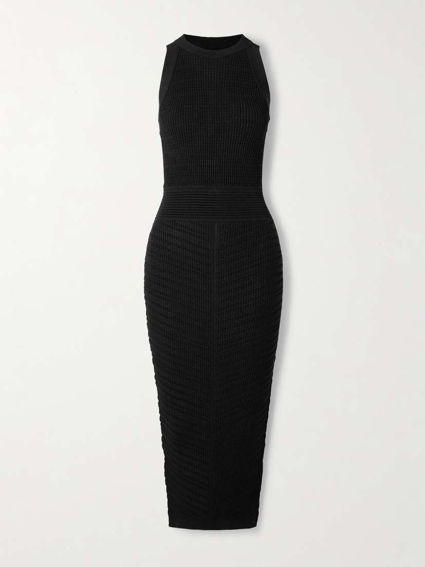 Balmain Cutout Ribbed-knit Halterneck Midi Dress