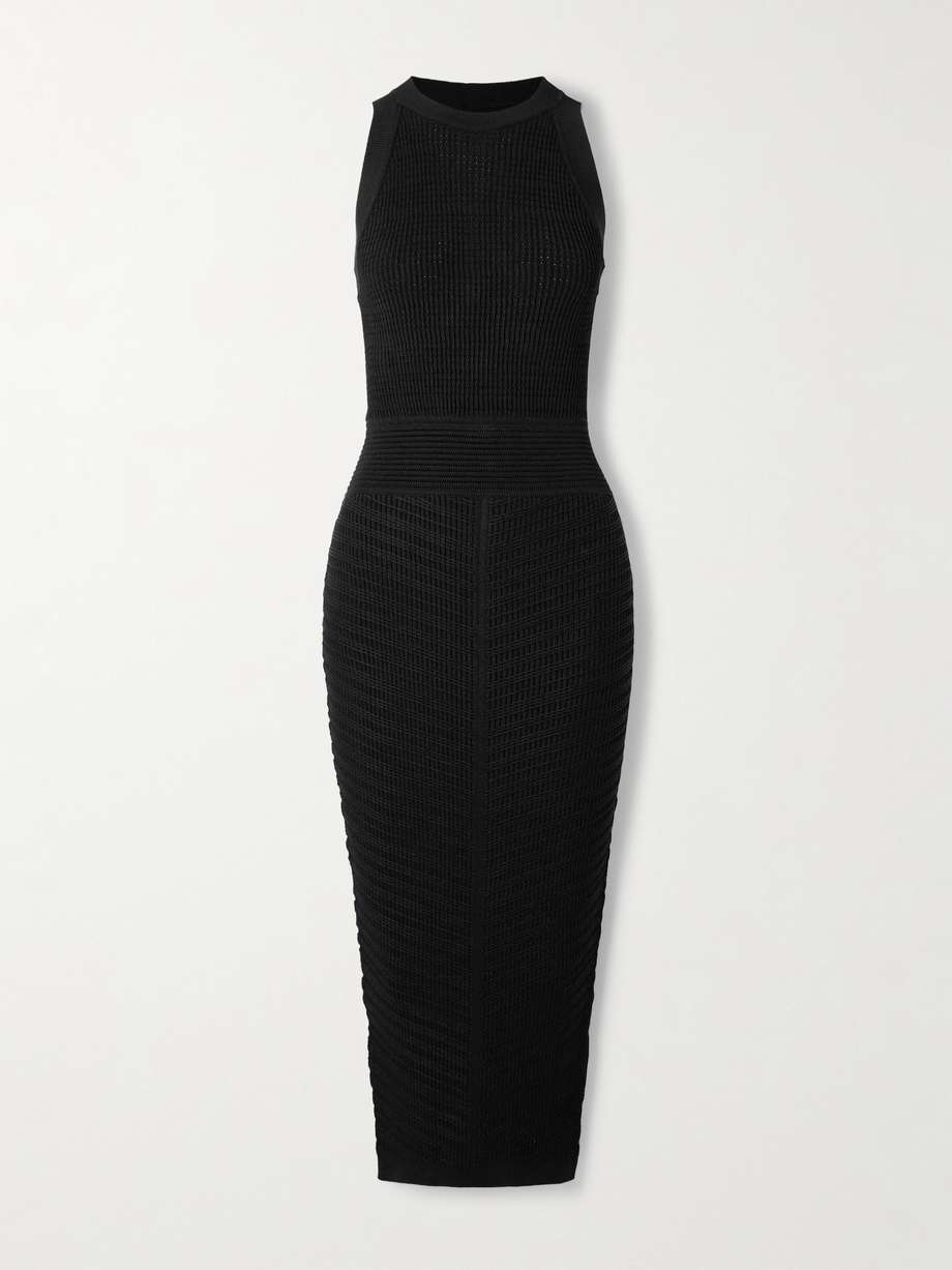 cutout ribbed-knit halterneck midi dress