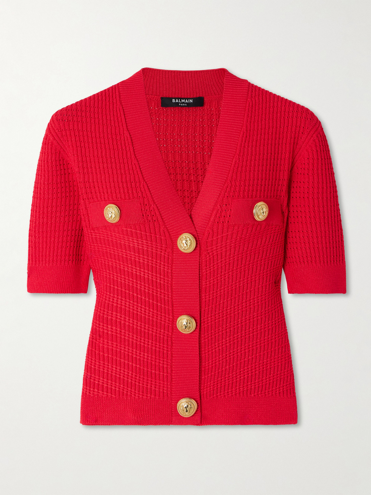 Balmain Cropped Knitted Cardigan In Red