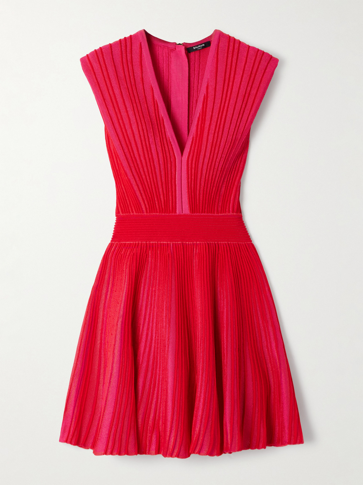 Balmain Striped Knitted Mini Dress In Red
