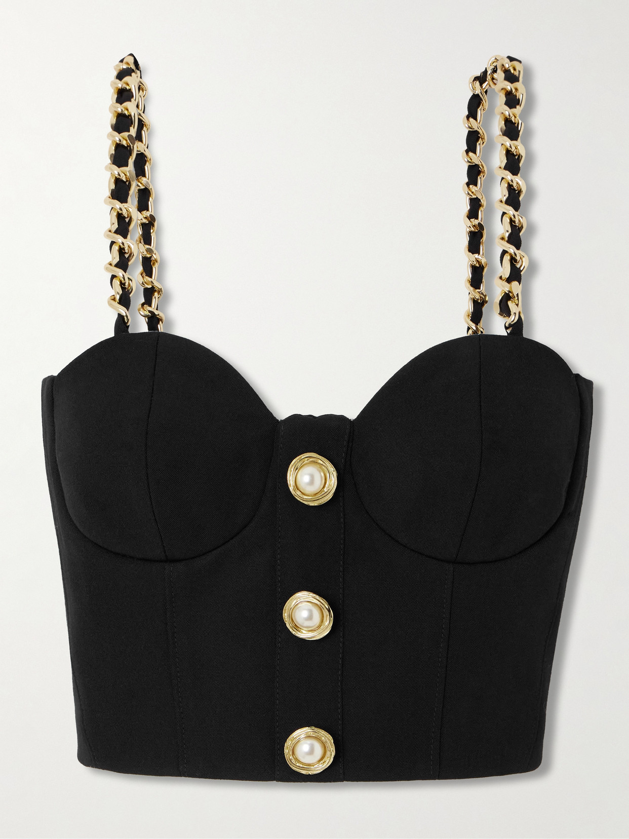 Balmain Black Chain Straps Bustier Top In Black