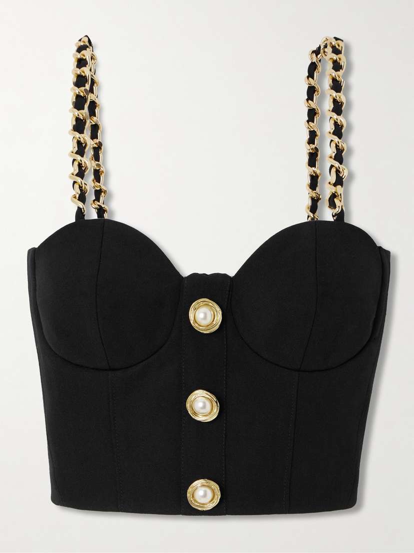 Balmain Embellished Wool Bustier Top