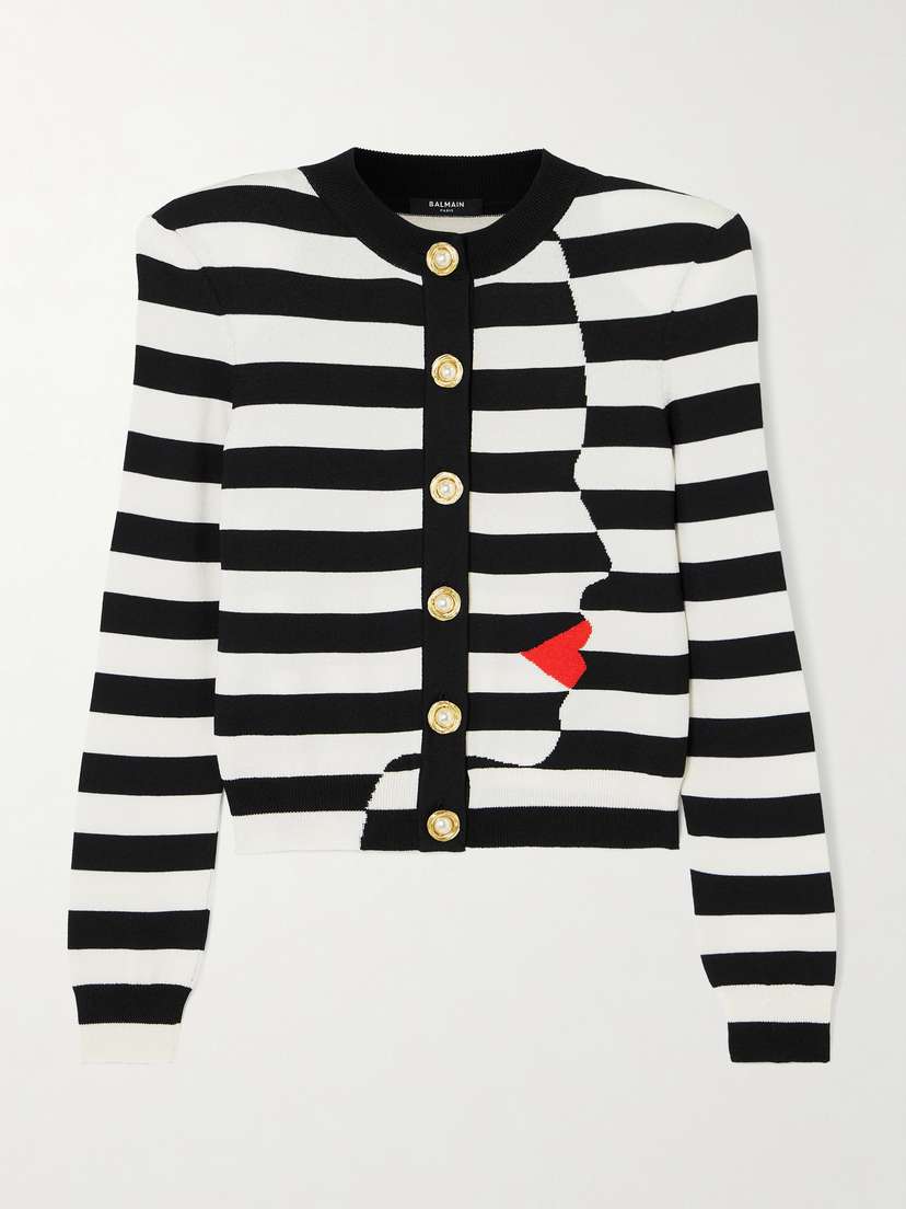 Balmain Striped Knitted Cardigan