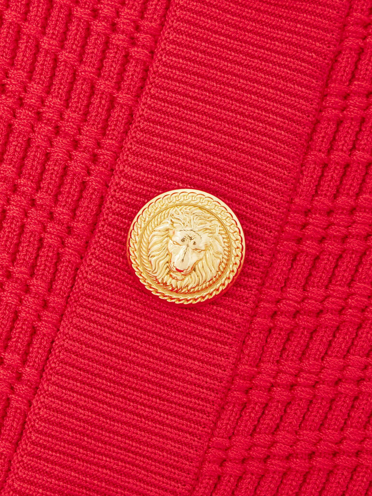 Balmain Button-embellished Ribbed-knit Mini Skirt In Red