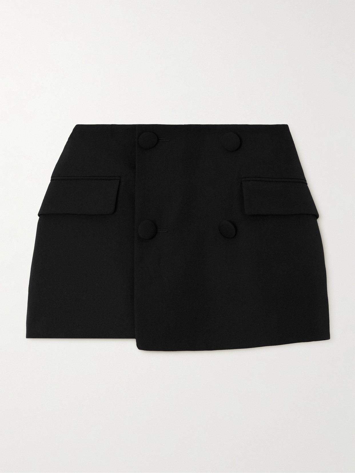 Balmain Wrap-effect Button-embellished Wool Shorts In Black