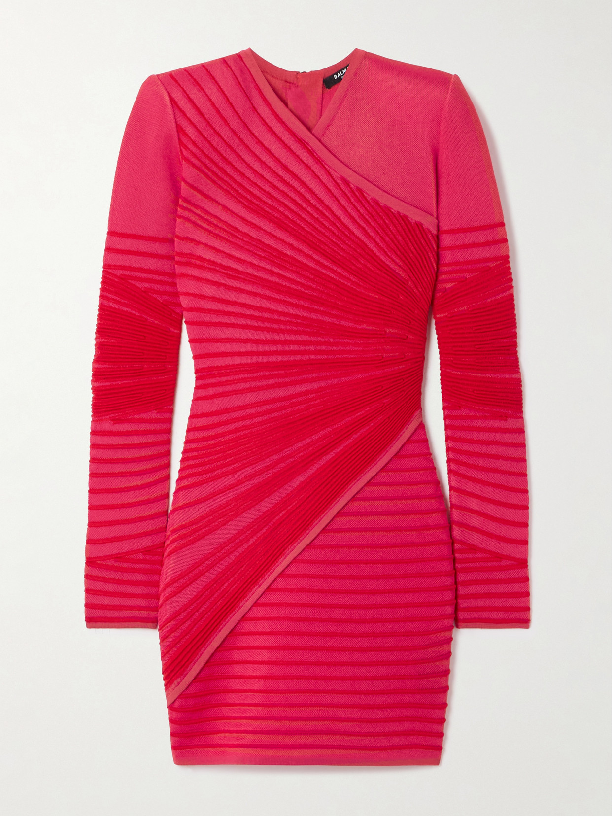 Balmain - Wrap-effect Ribbed-knit Mini Dress - Red