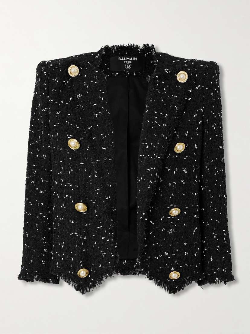Balmain Spencer Frayed Polka-dot Sequin-embellished Tweed Blazer