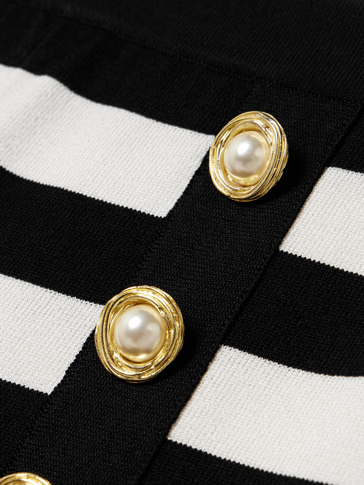 Balmain Faux Pearl-embellished Striped Knitted Shorts In Black