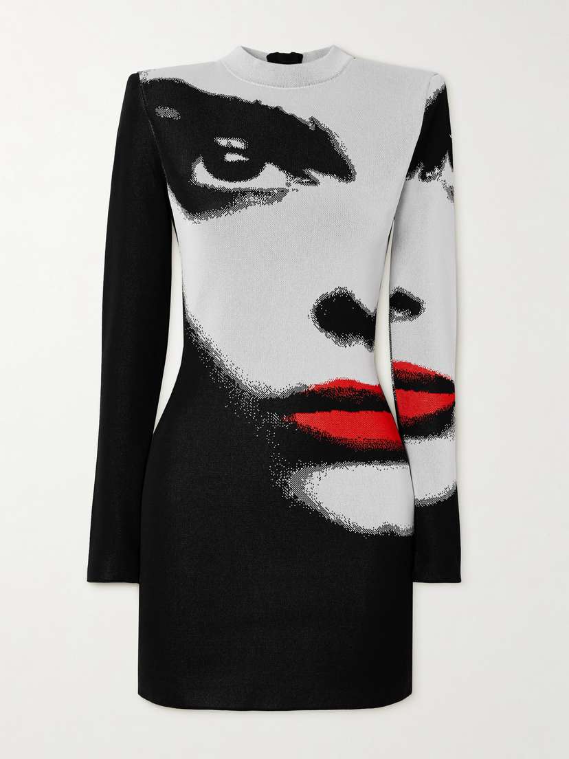Balmain Printed Jacquard-knit Mini Dress