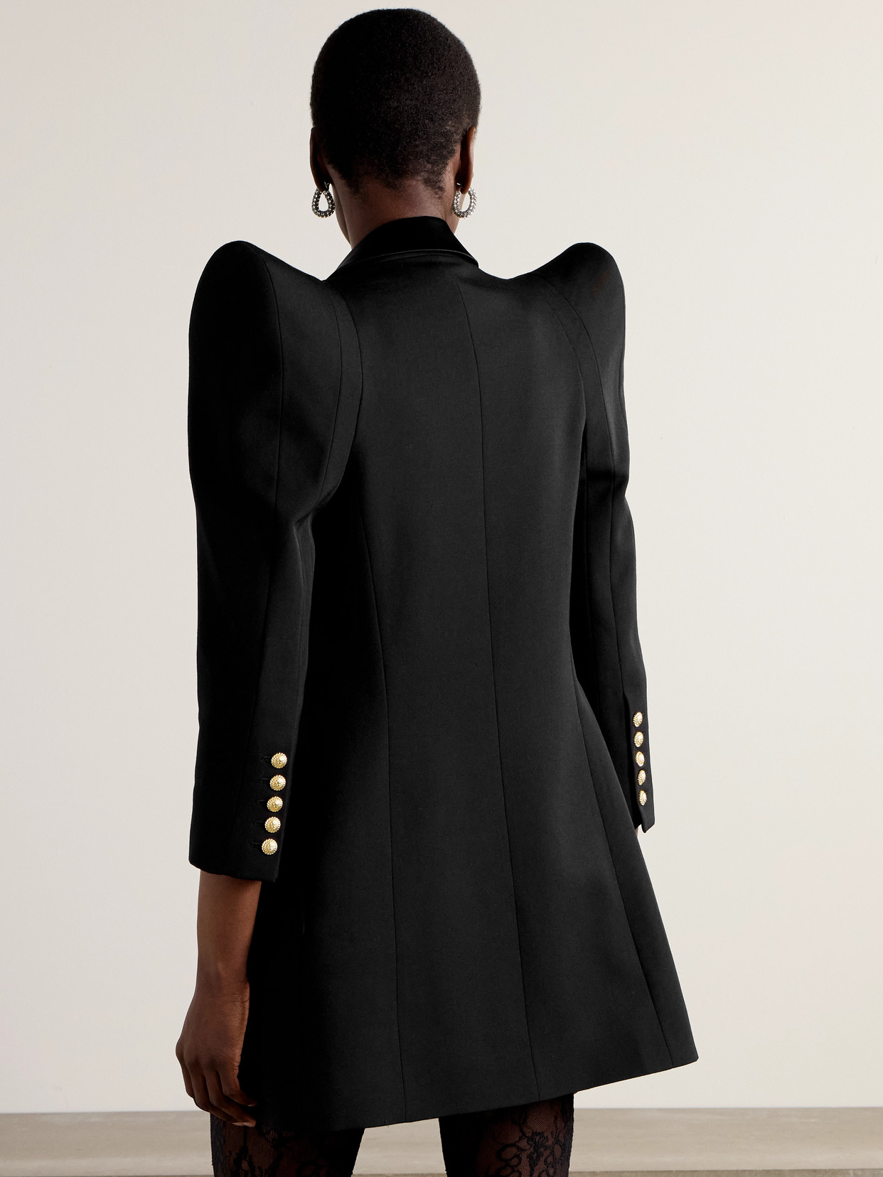 Balmain Asymmetric Satin-trimmed Wool Blazer In Black