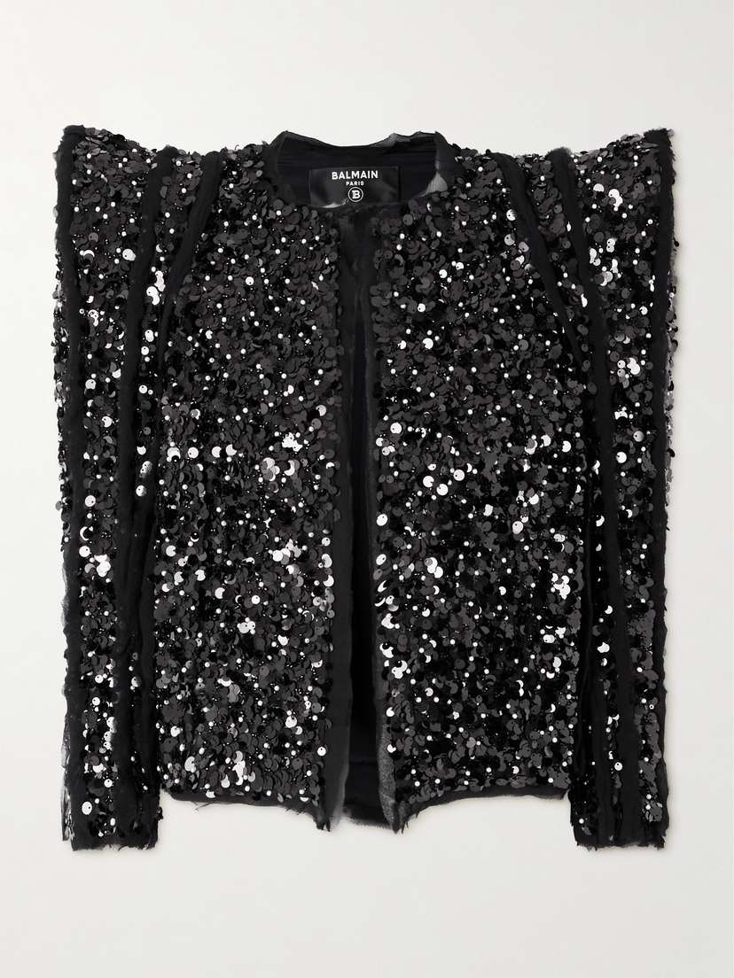Balmain Embellished Mesh And Crepon Jacket