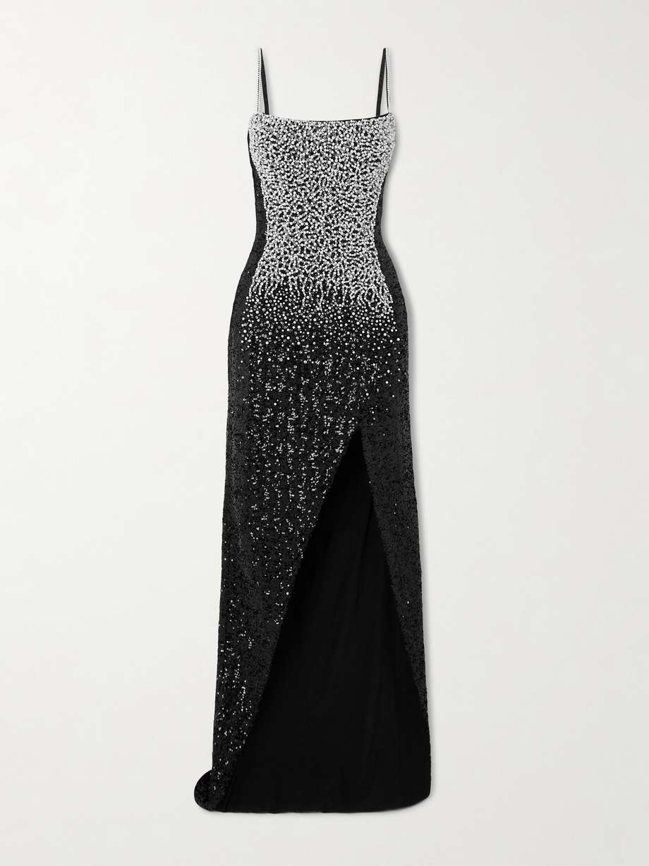 embellished crepe gown