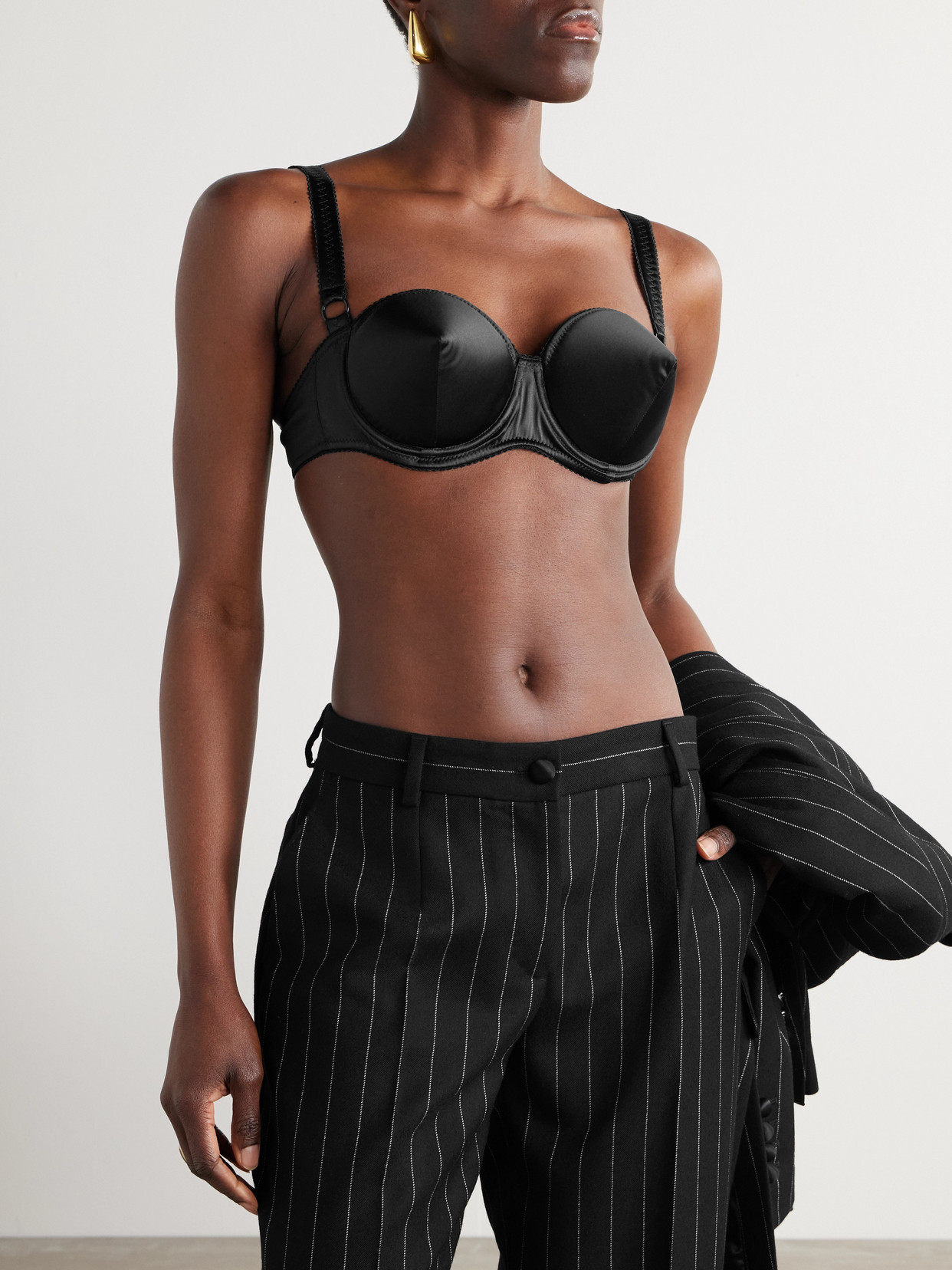 DOLCE & GABBANA SILK-BLEND SATIN CONE BRA