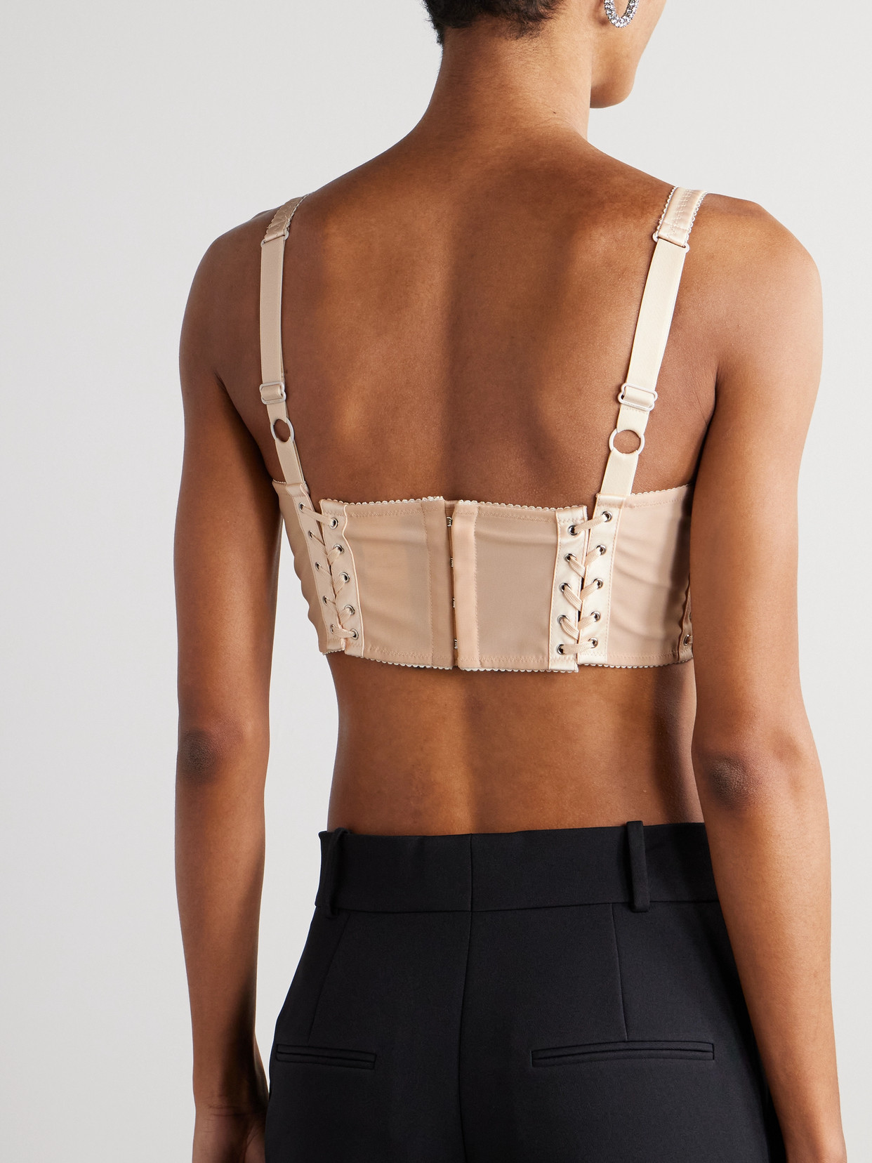 Dolce & Gabbana Cropped Lace-up Satin Bustier Top In Orange