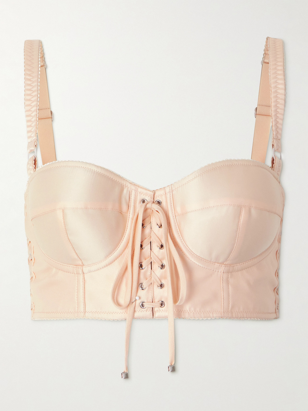 Dolce & Gabbana Cropped Lace-up Satin Bustier Top In Orange