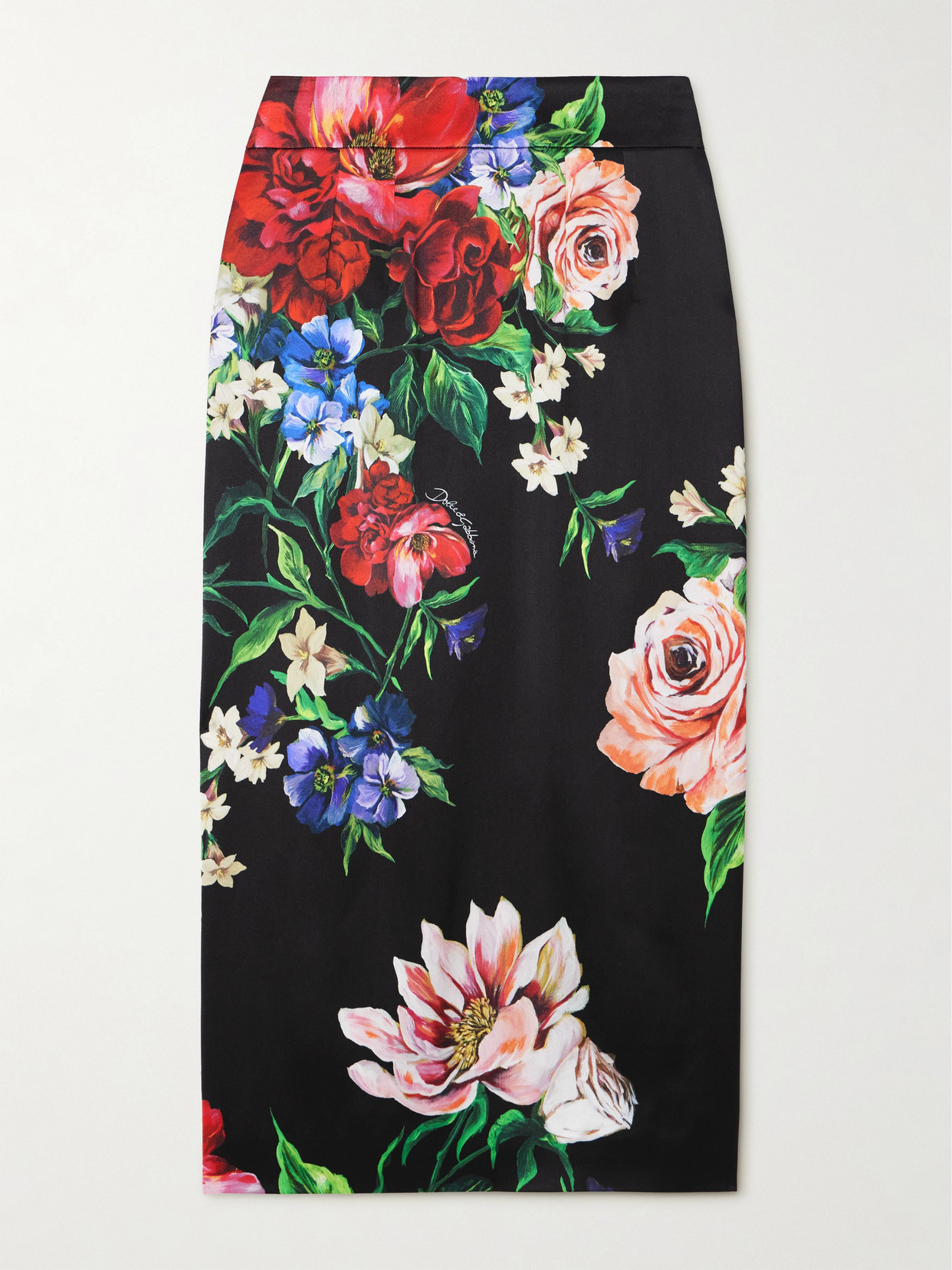 Dolce & Gabbana - Floral-print Satin Midi Skirt - Black