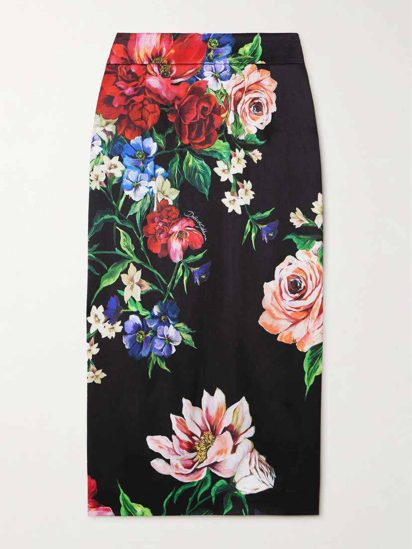 Dolce & Gabbana Floral-print Satin Midi Skirt