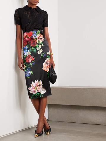 Dolce&Gabbana Floral-print satin midi skirt