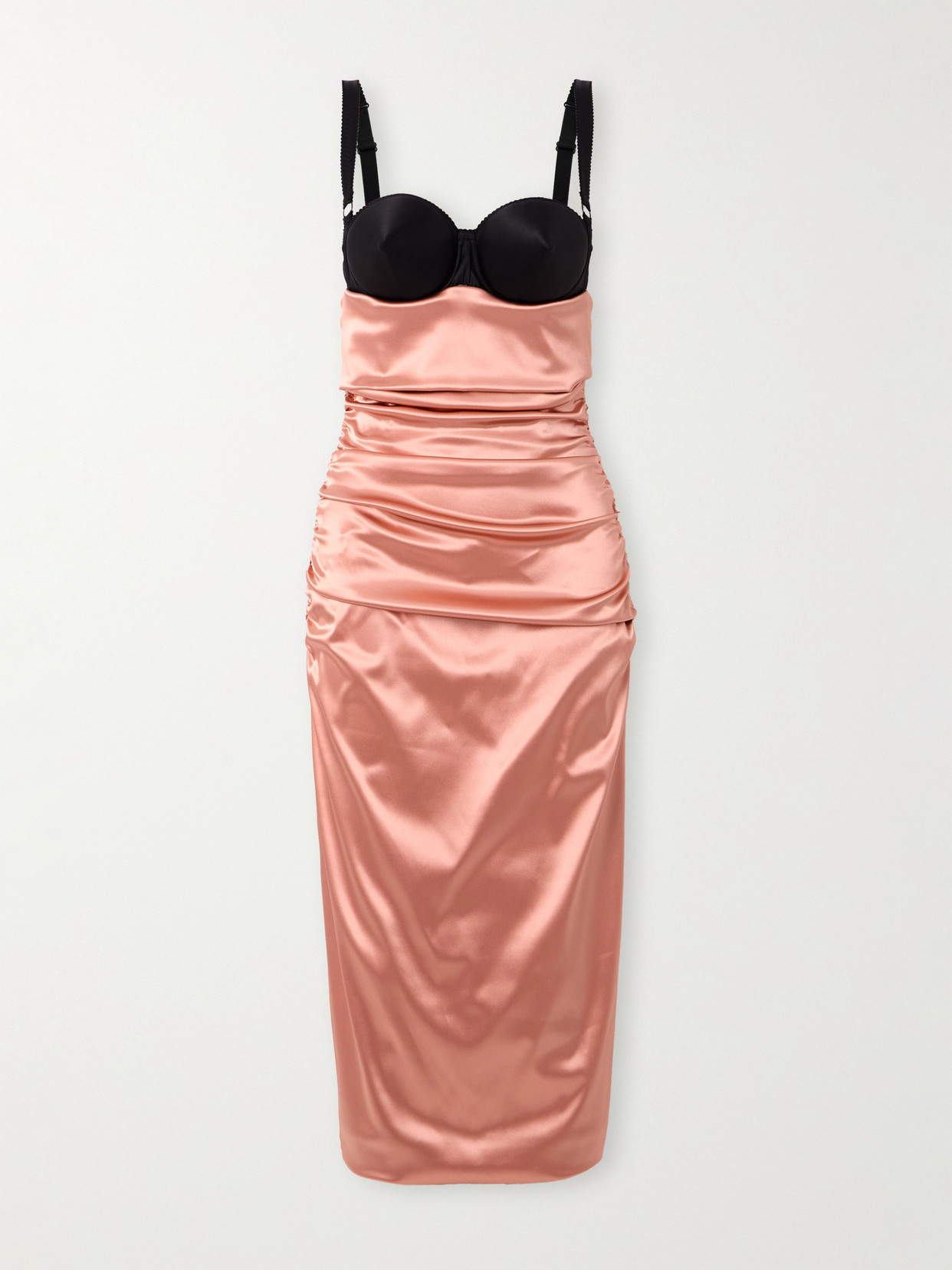 Dolce & Gabbana Two-tone Ruched Satin Midi Dress In Pink