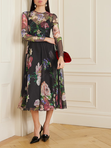 Dolce&Gabbana Pleated floral-print silk-chiffon midi dress