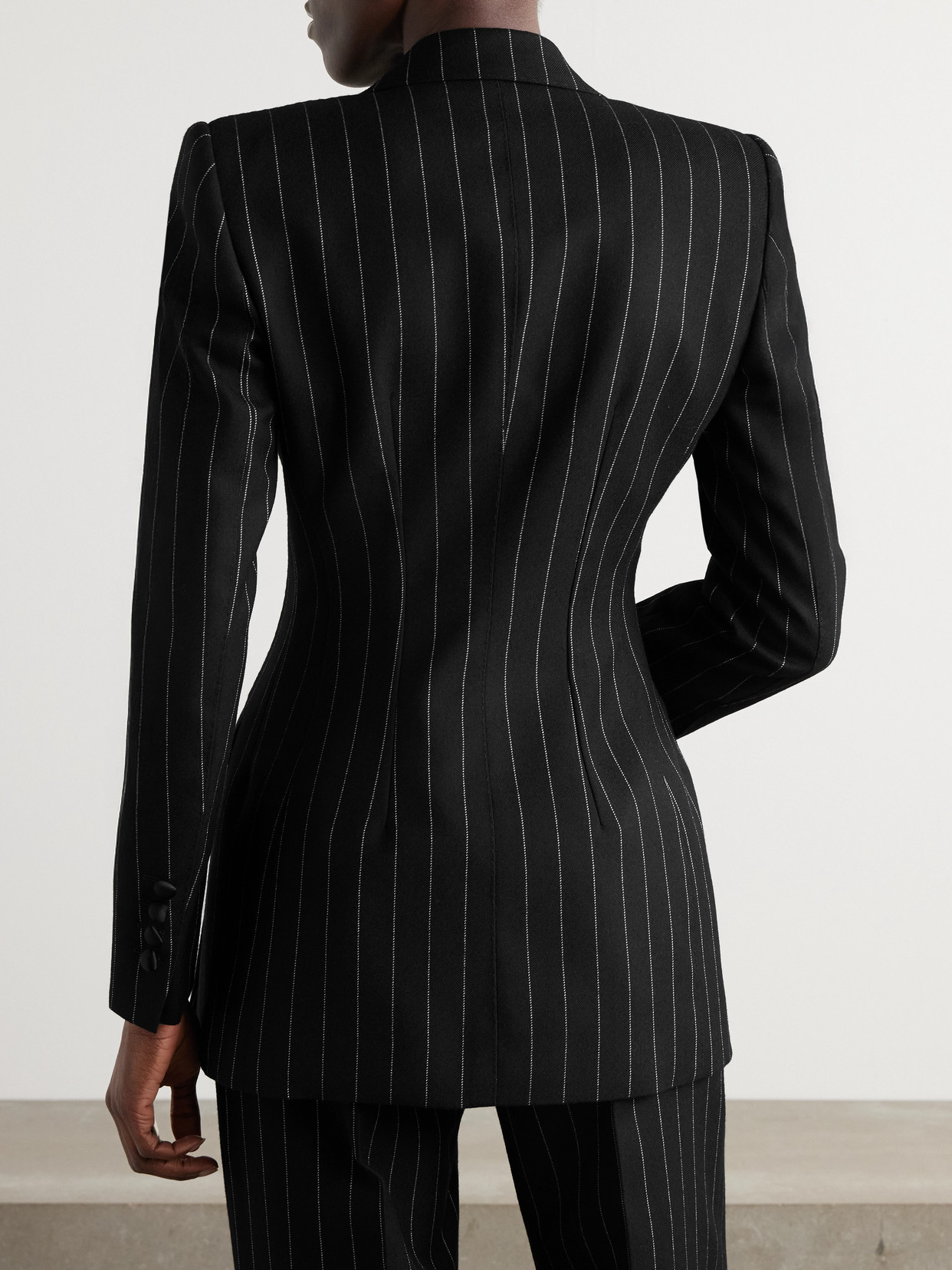 Dolce & Gabbana Double-breasted Pinstriped Wool-blend Blazer In Black