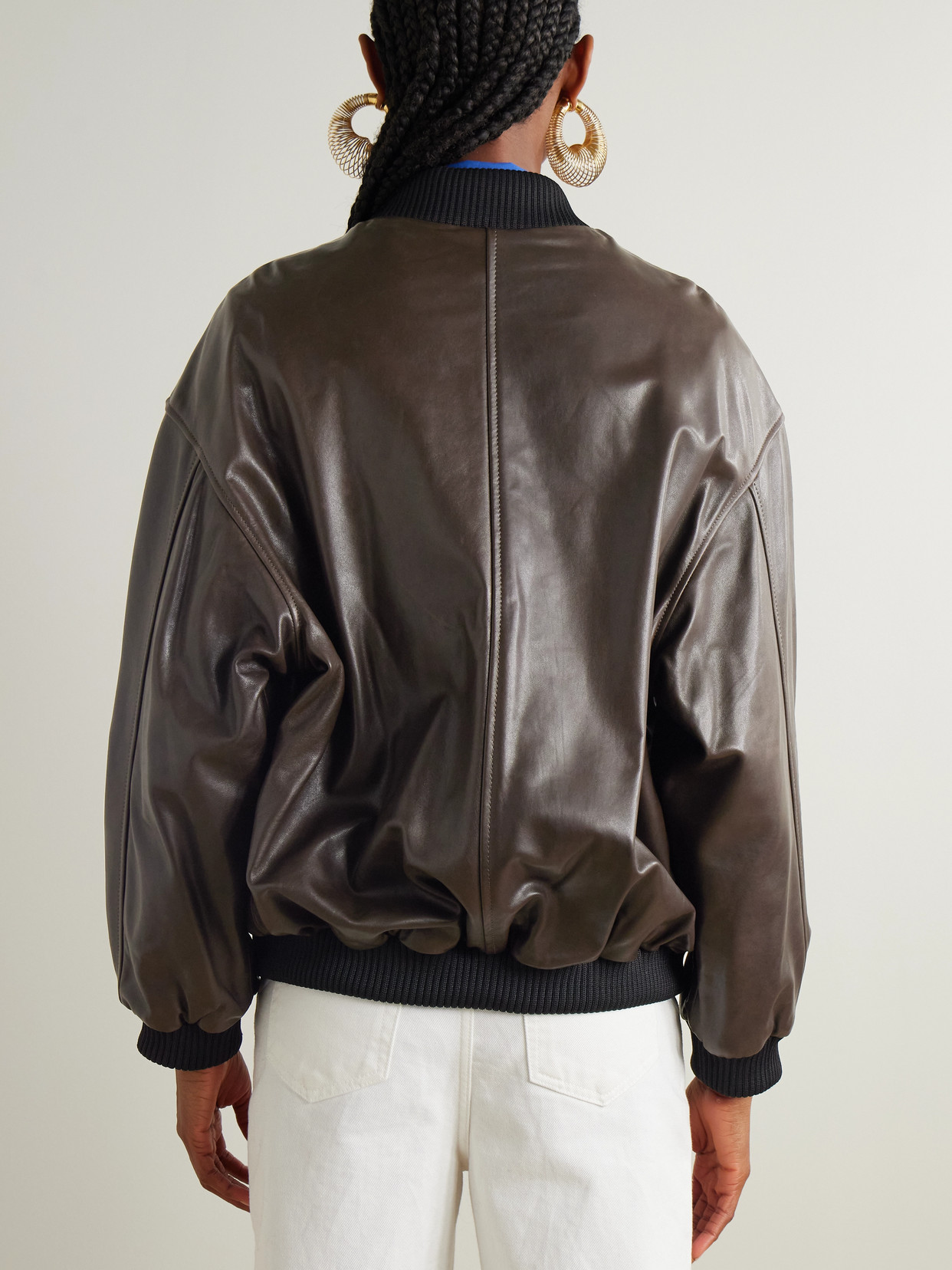 Nour Hammour Marly Zipped Bomber Leather Jacket In Brown