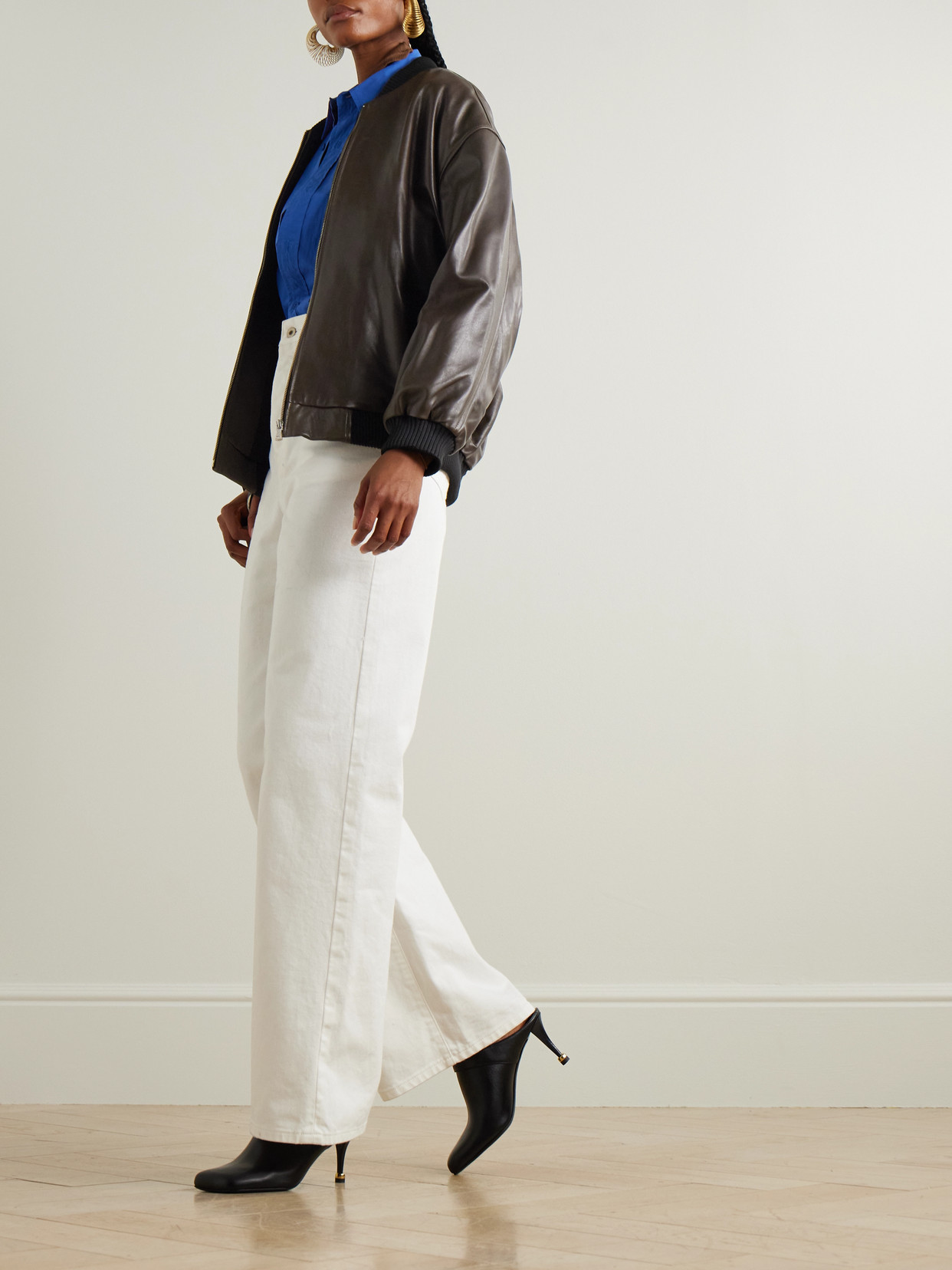 Nour Hammour Marly Zipped Bomber Leather Jacket In Brown