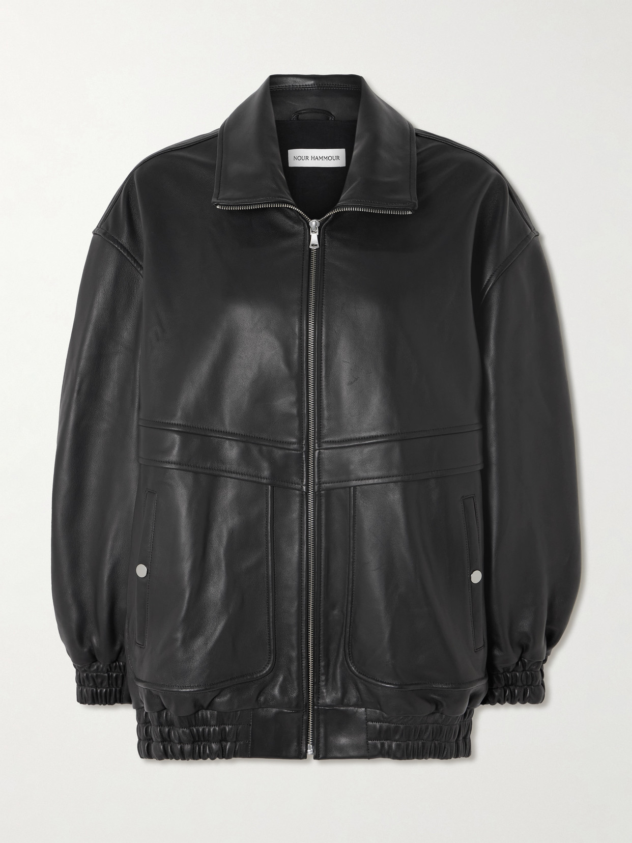 Nour Hammour Beck Oversized Leather Jacket In Black