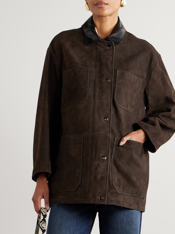 NOUR HAMMOUR Barn leather-trimmed suede jacket
