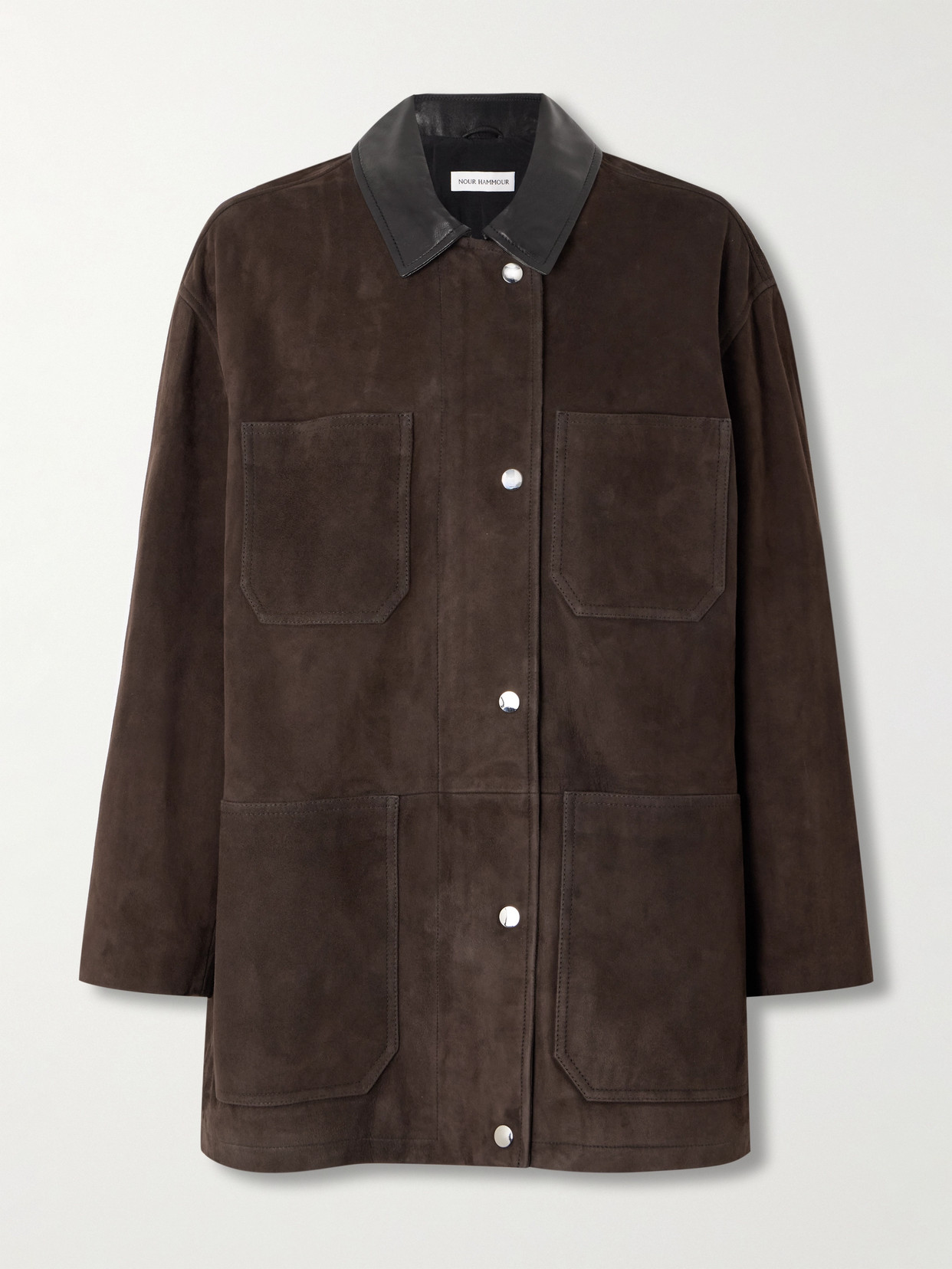 Nour Hammour - Barn Leather-trimmed Suede Jacket - Dark brown