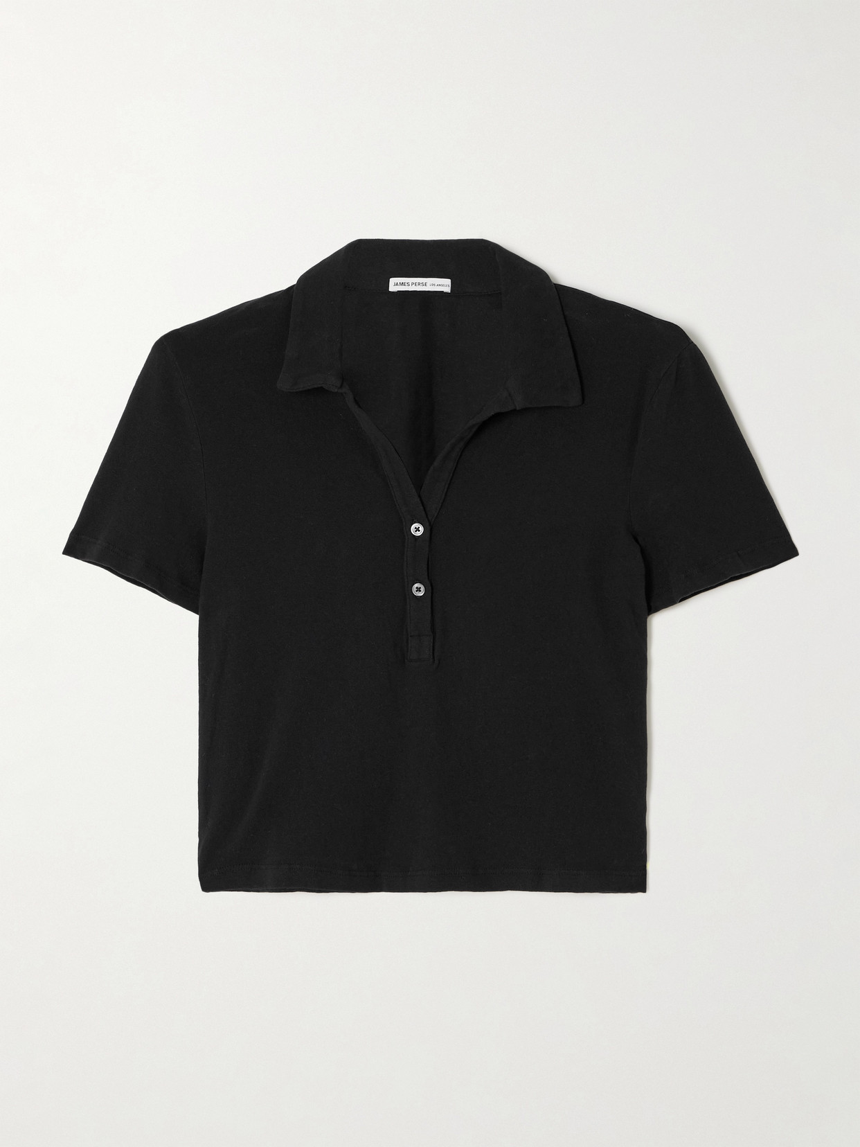 James Perse Cropped Cotton-blend Terry Polo Shirt In Black