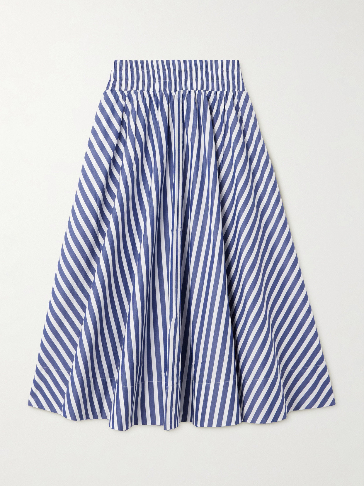 Suzie Kondi Kyria Striped Cotton-poplin Midi Skirt In Blue