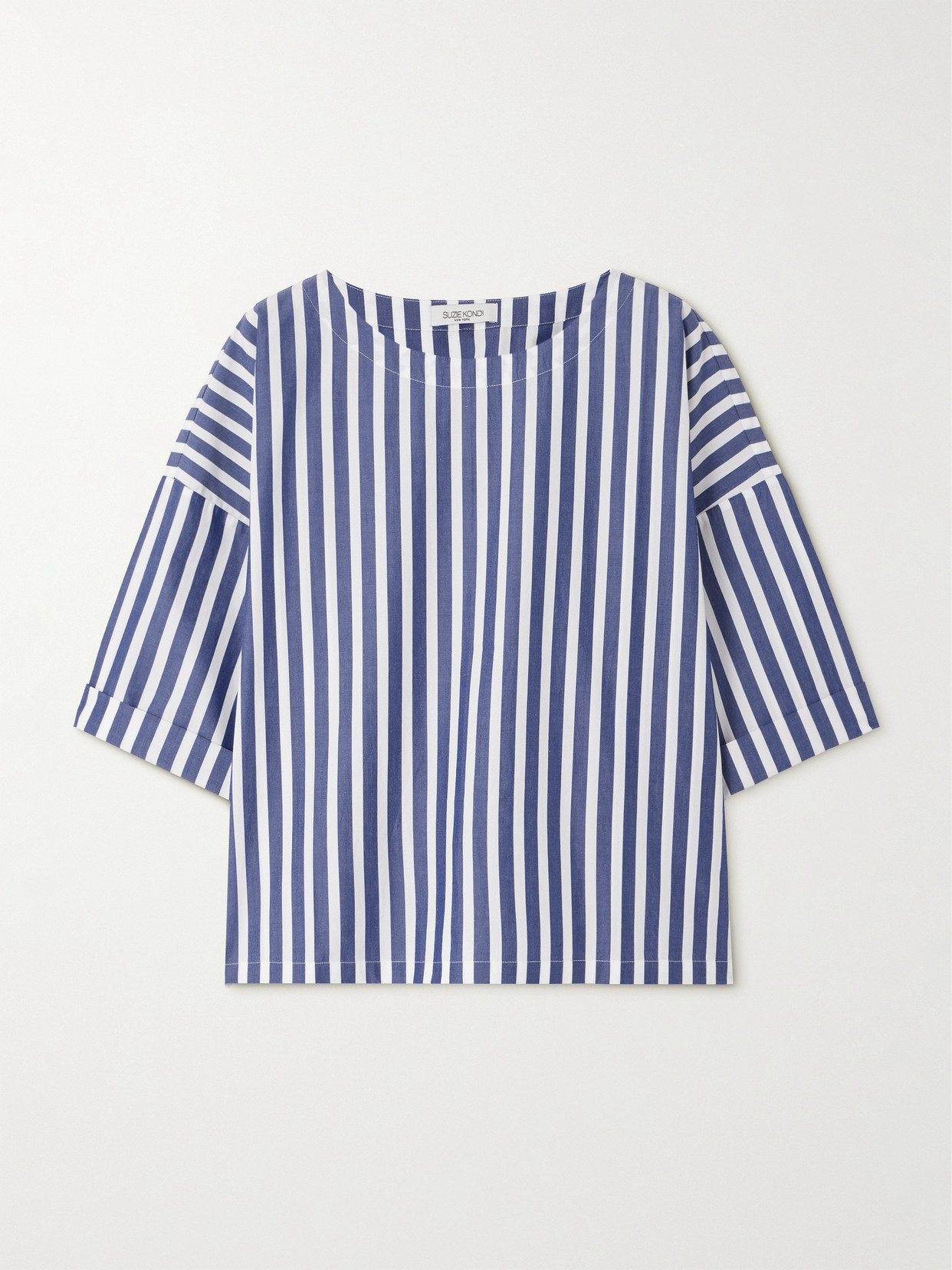 Suzie Kondi Saria Striped Cotton-poplin T-shirt In Blue
