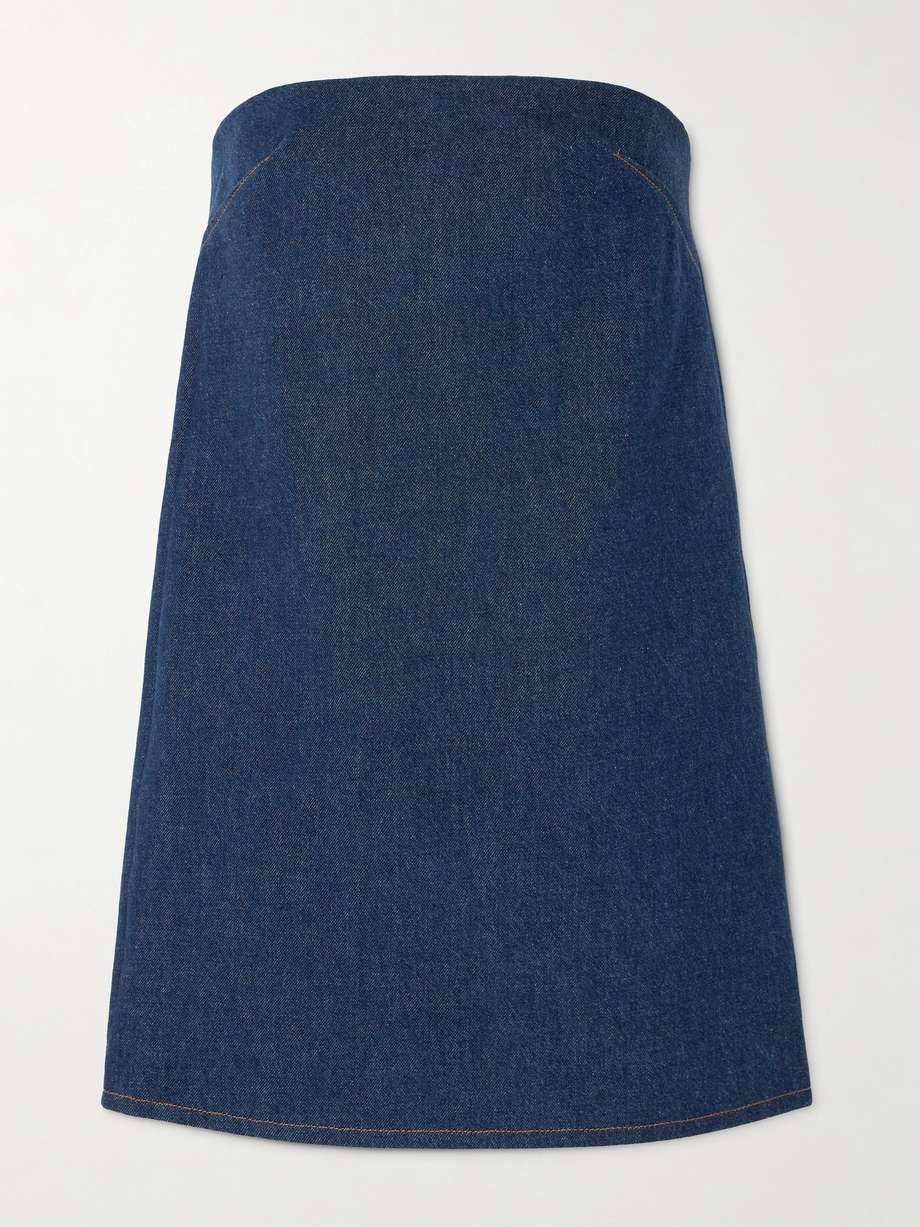 strapless denim mini dress