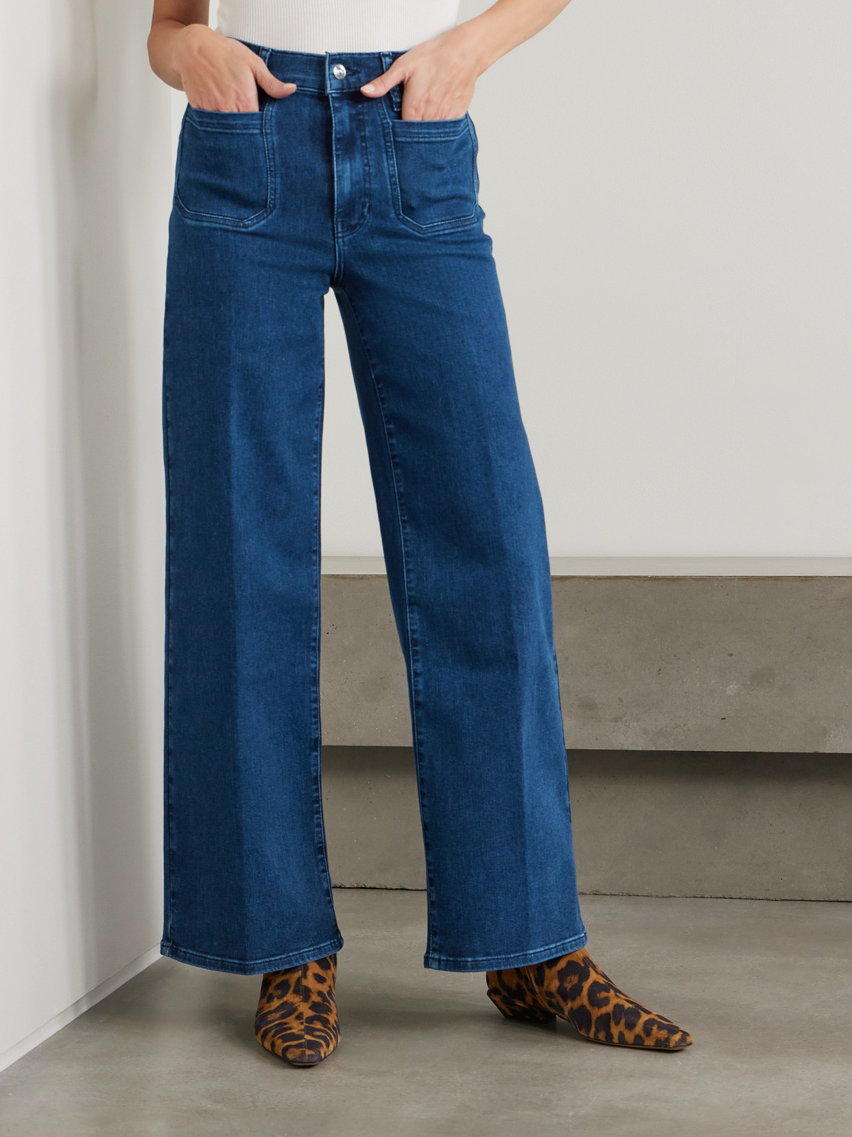 Frame Le Slim Palazzo Modernist Pocket High-rise Flared Jeans In Blue