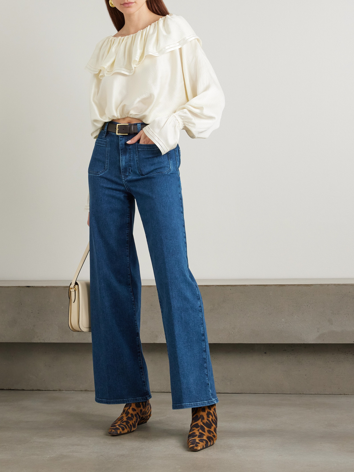 Frame Le Slim Palazzo Modernist Pocket High-rise Flared Jeans In Blue