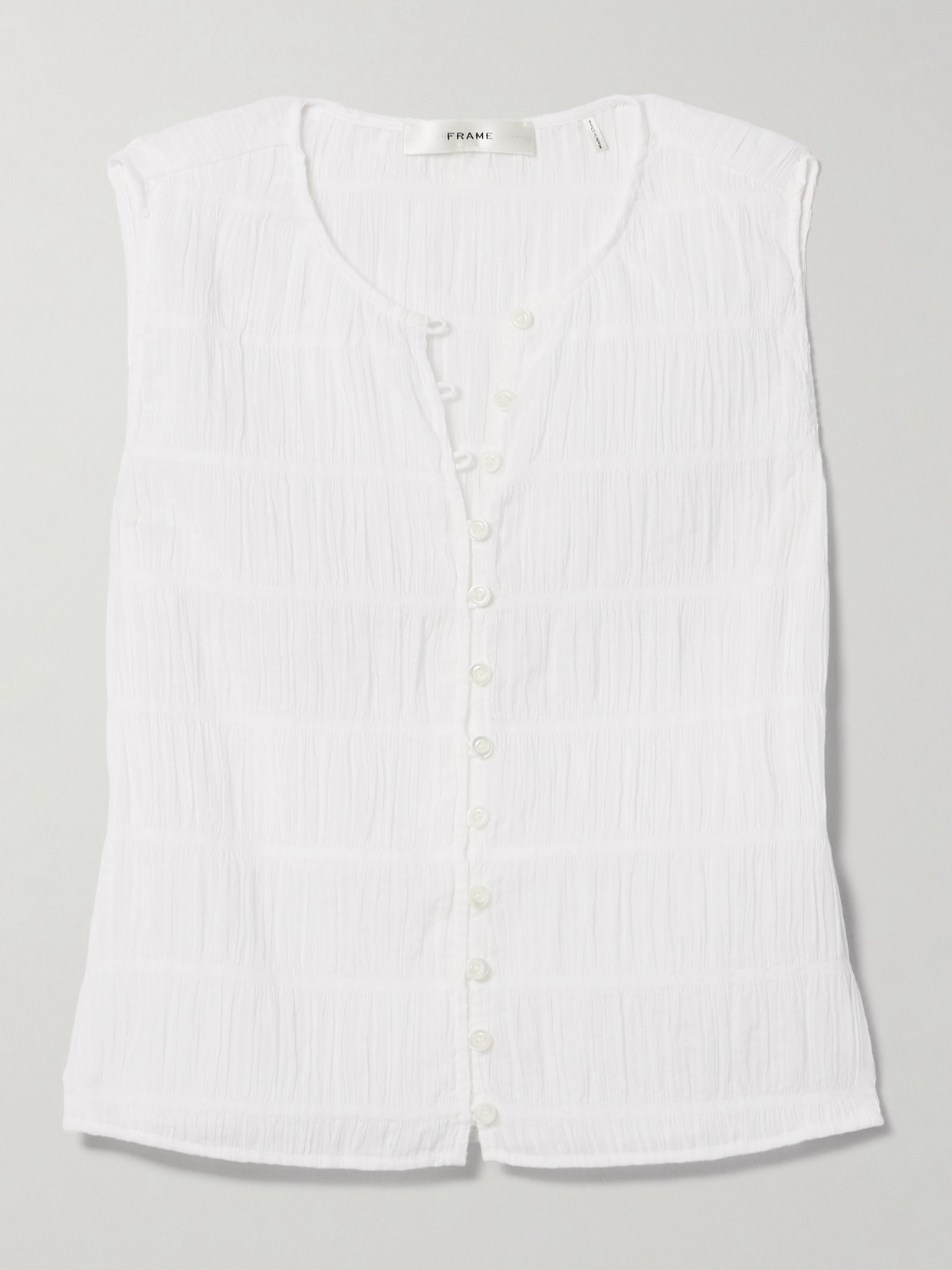 Frame Smocked Button Front Tank Top In White In White