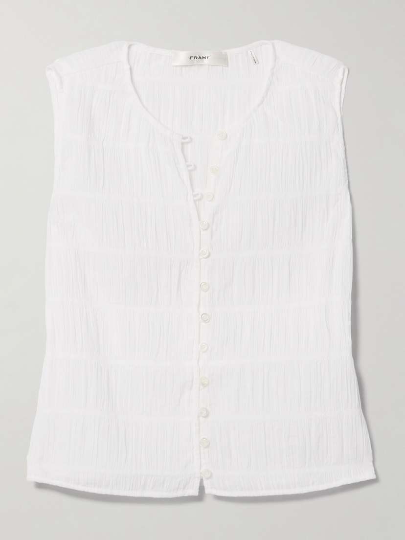 Frame Shirred Cotton-blend Voile Tank